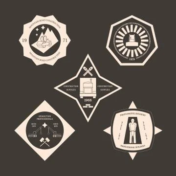 Logotype set for construction  industry. Design elements,  objects and tools. Stock Illustration