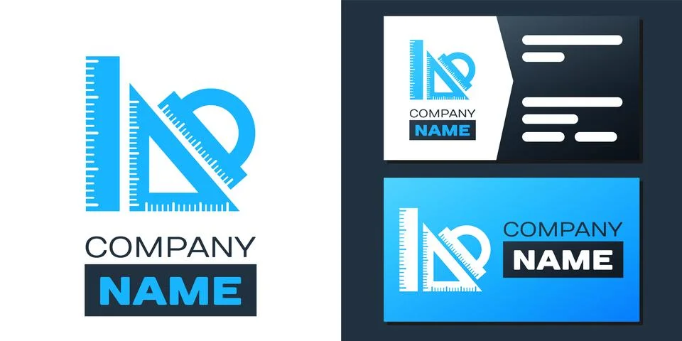 Logotype Set ruler, triangular ruler and protractor icon isolated on white Stock Illustration