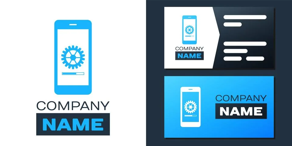 Logotype Smartphone update process with gearbox progress and loading bar icon Stock Illustration