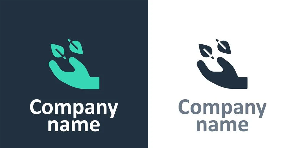 Logotype Tea leaf in hand icon isolated on white background. Tea leaves. Logo Stock Illustration