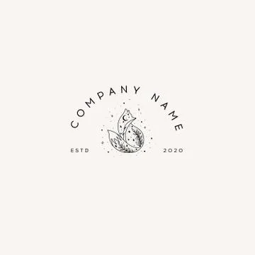 Logotype Template Mystical fox with moon and stars. Stars, constellations, moon. Stock Illustration