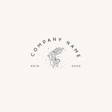 Logotype Template Mystical rabbit with moon and stars. Mystic, alchemy, occult Stock Illustration