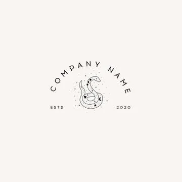 Logotype Template Mystical snake with moon and stars. Mystic, alchemy, occult Stock Illustration