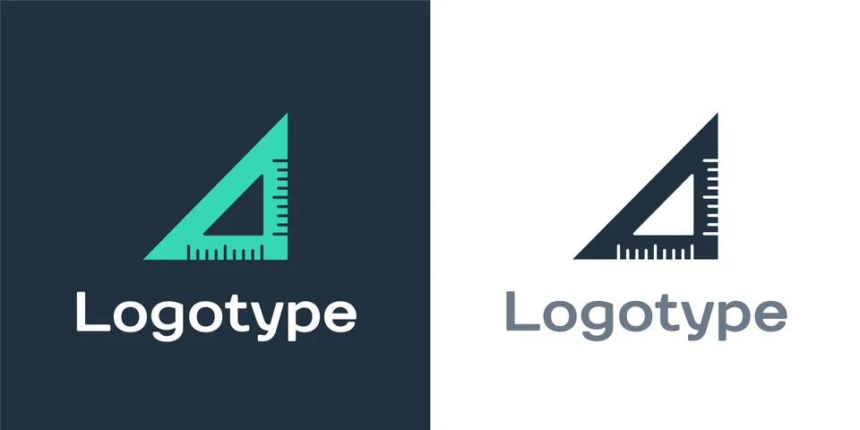 Logotype Triangular ruler icon isolated on white background. Straightedge symbol Illustrazione stock
