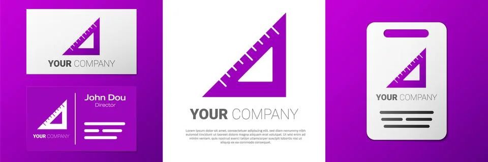 Logotype Triangular ruler icon isolated on white background. Straightedge symbol Illustrazione stock