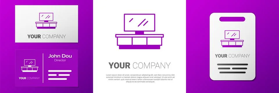Logotype TV table stand icon isolated on white background. Logo design temp.. Stock Illustration