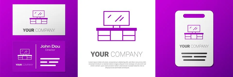 Logotype TV table stand icon isolated on white background. Logo design temp.. Stock Illustration