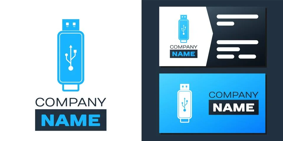 Logotype USB flash drive icon isolated on white background. Logo design template Stock Illustration