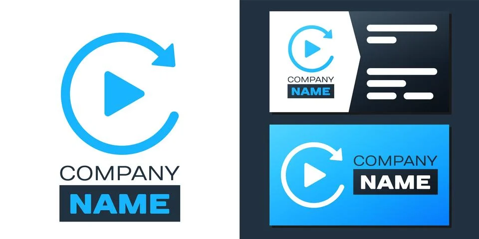 Logotype Video play button like simple replay icon isolated on white background Stockillustratie