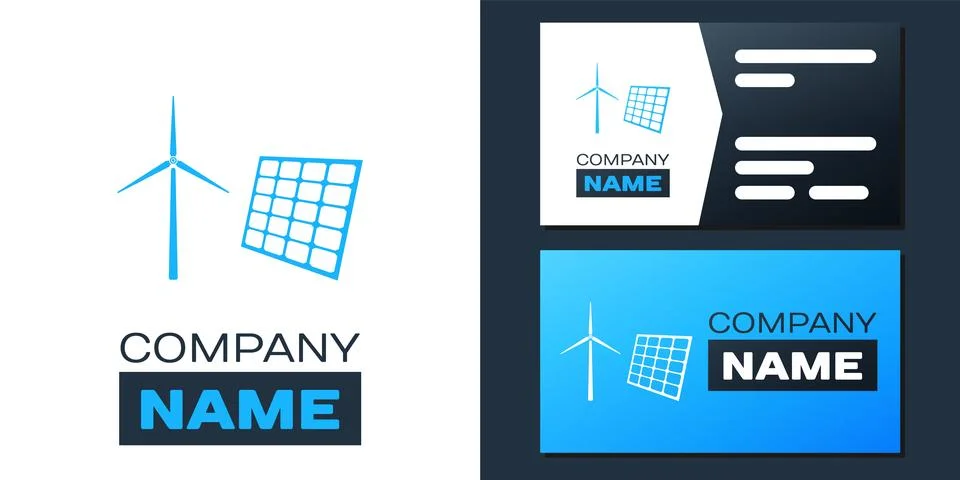 Logotype Wind mill turbines generating electricity and solar panel icon isolated 스톡 일러스트