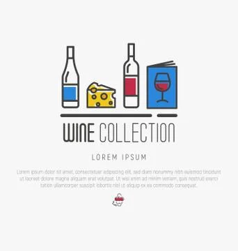 Logotype of wine and wine making. Modern thin line icons, flat style design. Stock Illustration