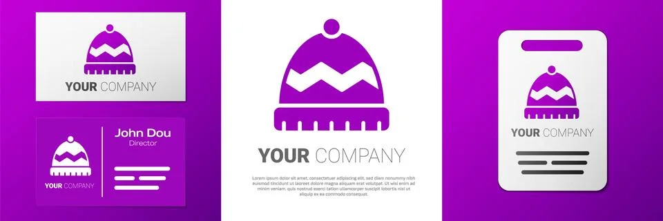 Logotype Winter hat icon isolated on white background. Logo design template e Stock Illustration