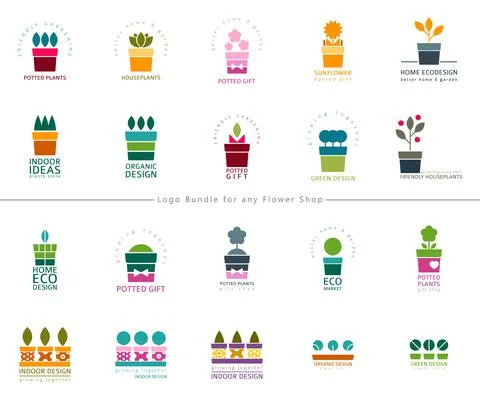 Logotypes for plants store Stock Illustration