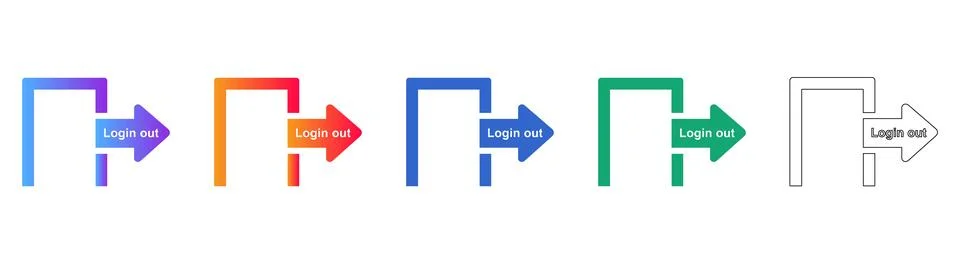 Logout Exit Icons with Arrow in Gradient and Outline Styles Stock Illustration
