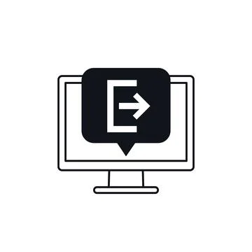 Logout icon with a computer on white Stock Illustration