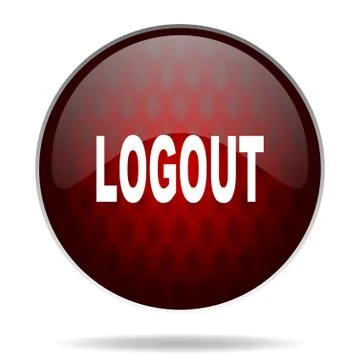 Logout red glossy web icon on white background. Stock Illustration