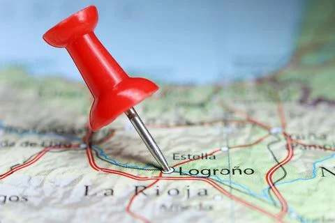 Logrono, Spain pin on map Stock Photos