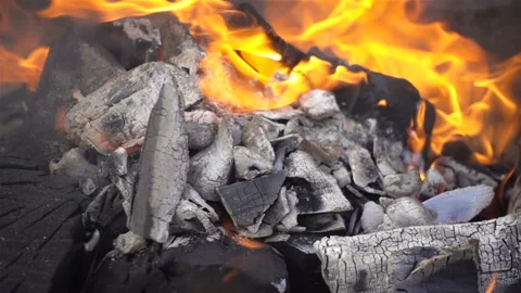 Logs and burning flames in slow motion Stock Footage 143968298