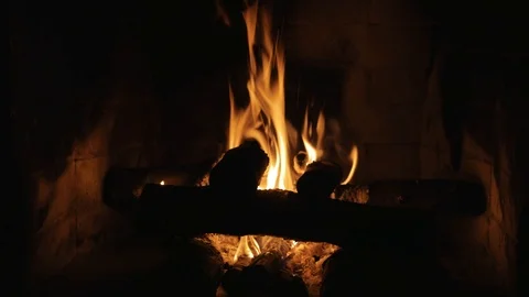Logs burning in the fire place Stock Footage 85691713