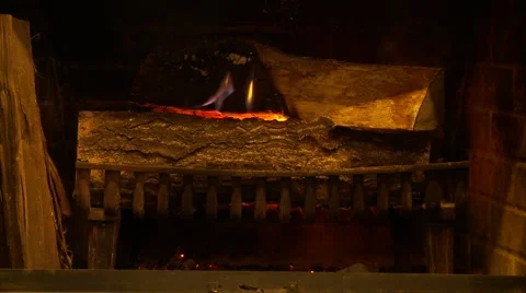 Logs burning in a fireplace Stock Footage 980043