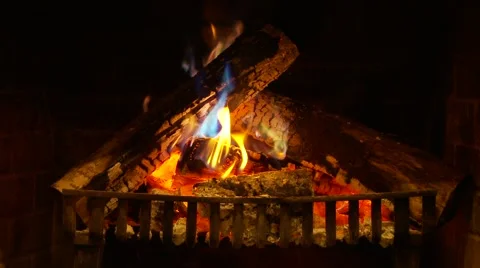 Logs burning in a fireplace Stock Footage 980067