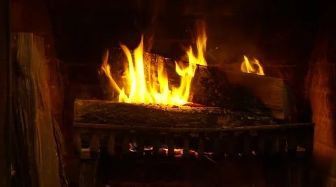 Logs burning in a fireplace Stock Footage 980134