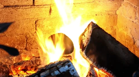 Logs burning in the fireplace. Video stock 45275199