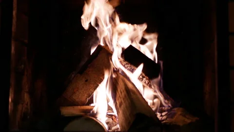 Logs burning in the fireplace Stock Footage 169009230