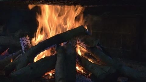 Logs burning in the fireplace Stock Footage 252251611