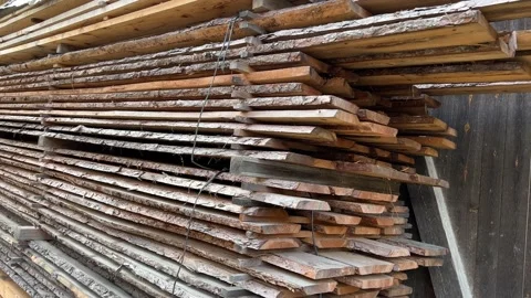 Logs cut into rectangular tablets in the countryside Stock-Footage 232048525