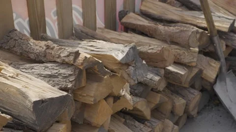 Logs of fire wood in a pile Stock Footage 253442239
