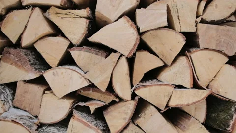 Logs of firewood lie one to one in a woodshed close-up Stock-Footage 148519103