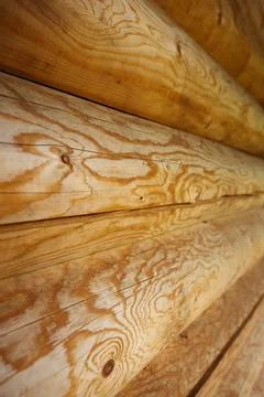Logs of a log house made of pine for the construction of a wooden house. Th.. Stock Photos