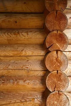 Logs of a log house made of pine for the construction of a wooden house. Th.. Stock Photos