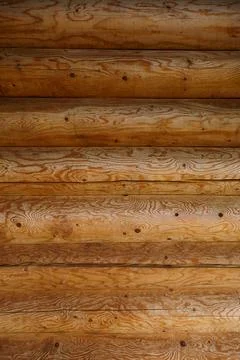 Logs of a log house made of pine for the construction of a wooden house. Th.. Stock Photos