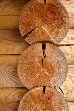 Logs of a log house made of pine for the construction of a wooden house. Th.. Stock Photos