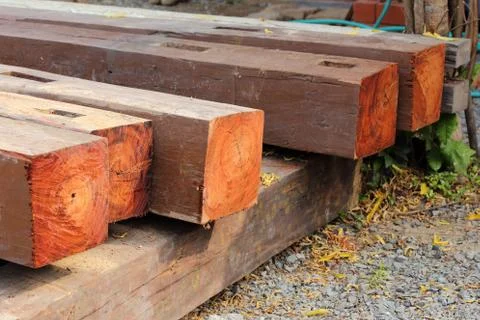Logs prepare for house construction Foto stock