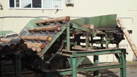 Logs on the sawmill rise up Stock Footage 145425349