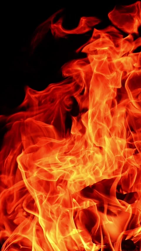 Logs stacked in pile burn in the big bonfire. Long flames stretch into the Stock Footage 339504095