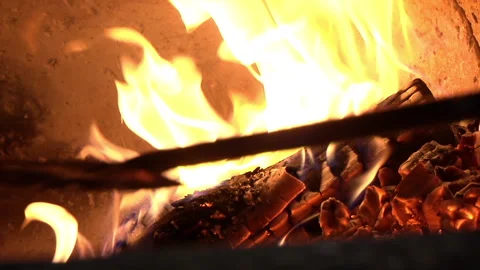Logs In A Stone Oven On Fire With Ember Stock Footage 136063889