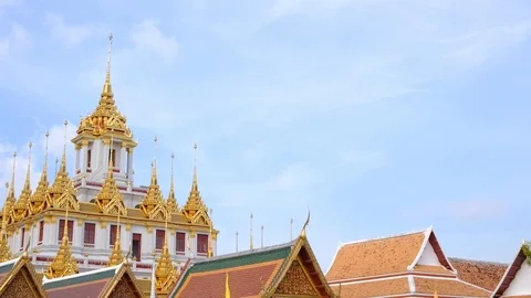 Loha prasat (metallic castle) of Ratchanadda Temple in Bangkok.Thailand. Stock Footage