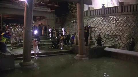 Loin-clothed men brave cold for Japan's Stock Video Pond5