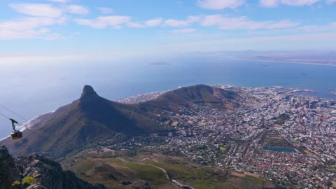 Loin's Head mountain and Cape Town city from atop Table Mountain Stock Footage 242012845