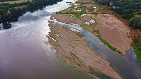 Loire River at extremely low water level, France Stock Footage 344421699