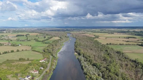 The Loire River winding through the rural landscape of France. The scene Stock Footage 346701331