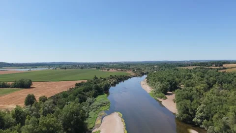 The Loire River winding through the rural landscape near Imphy, France. The Stock Footage 346707276
