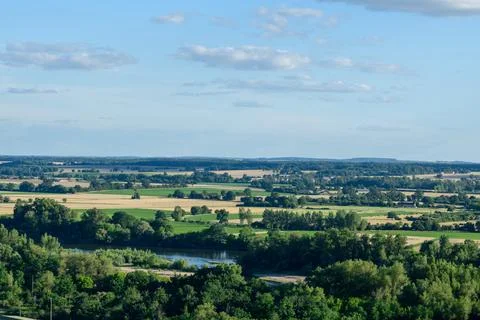 Loire Valley patchwork fields and river view Fotos de archivo