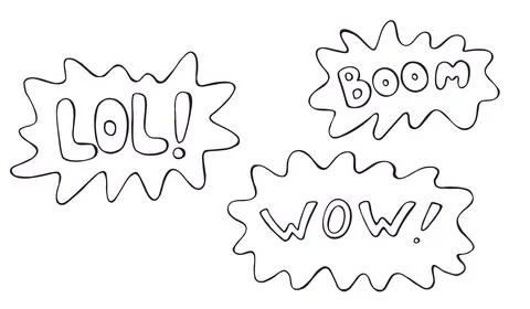 LOL Boom WOW Comic Speech Bubbles Hand Drawn Doodle Set Isolated on White イラスト素材