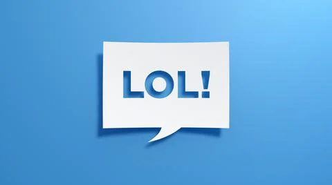 LOL! Speech Bubble. White cut out paper on blue background. 3D Render. Stock Illustration