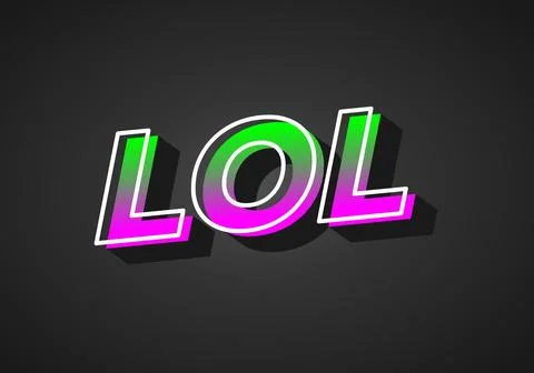 LOL. Text effect in 3D look. gradient purple green color. Dark background 스톡 일러스트